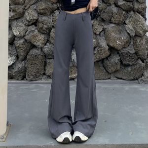 Quần Ống Loe Ống Đứng Màu Xám Ôm Vừa Vặn Cho Nữ Mùa Thu Quần Tây Dài Đến Sàn Phong Cách Hàn Quốc Quần Dài