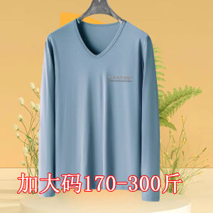 XL Size Mens Clothing Spring and Autumn Long Sleeves T-shirt V-neck Pullover Thin Bottoming Shirt Plus-Size Big Belly plus Size