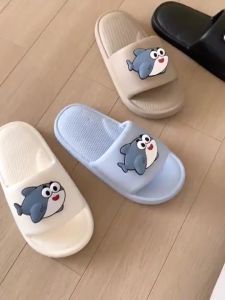 Dép Nhựa Đi Trong Nhà Nam Nữ Đế Mềm Nhẹ Chống Trơn Trượt Dép Quai Ngang Đế Thấp Thiết Kế Dễ Thương In Hình Cá Mập