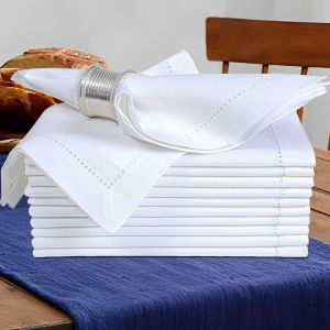 Set of 6 Cotton Cloth Dinner Napkin White Hemstitched Mitered Corners Perfect for Wedding Dinner Parties and Table Decorations