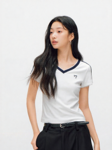 Semir | Áo Thun Ngắn Tay V-Neck Ren Đính Màu Block