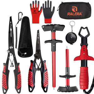 Lure fishing gear equipment kit: fish grippersplit ring PE Braided line fishing pliers hook remover fishing tackle bag box