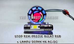 Paket Lampu Motor Stop Projie Bulat Plus Lampu Led Depan H6 Kakra AC DC 12 Volt - TOV