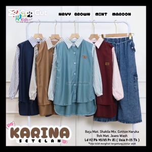 KIDDOSS COD Setelan Anak Remaja Kemeja Panjang Dan Rok Jeans Perempuan Usia 9-15T Karinaa Set