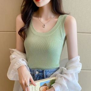 Sweet Style Womens Tank Top Strap Vest Summer Threaded Wide Edge Inner Match Work Number 260g Anti-Light Blocking Side Breast