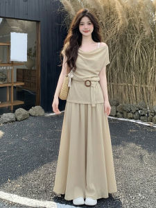 SUSIEYUAN | Elegant French V-Neck Long Dress for Women Summer