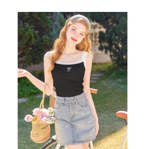 Sweet Style Butterfly Short Lace Inner Wear T-Shirt Womens Base Shirt Camisole Top Spring Autumn New Arrival Underwear