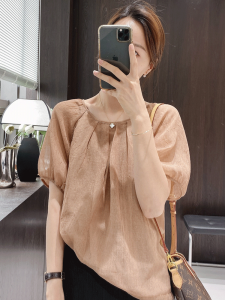 Chic and Beautiful Elegant Chiffon Shirt 2024 New Womens Short Sleeve Small Shirt Puff Sleeves Loose Slim Looking Tops Womens Summer