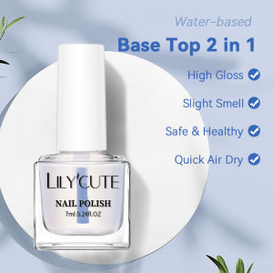 LILYCUTE 7ml Water-based Nail Base Top Polish 2 in 1 Clear Shine Nail Care Quick Drying No Need of Lamp to Cure Nail Art Varnish