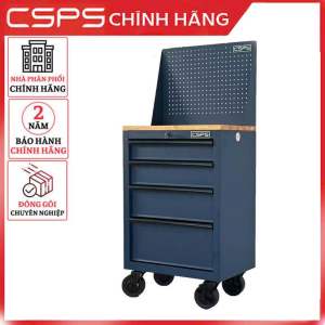 Tủ Dụng Cụ CSPS 61cm - 04 Hộc Kéo Màu Xanh Dương Kèm Bánh Xe Ván Gỗ Vách Lưới
