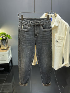 Quần Jean Thêu Nam 2023 Thu Đông Hợp Thời Trang Ôm Vừa Vặn Thường Ngày 9 Điểm Quần Cắt Giữa Eo Độ Dày Thông Thường