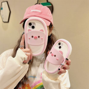 3D Cartoon Pink Pig Slippers Phone Case For iPhone 16/15/14/13/12/11 Pro Max Phone Cover Soft Silicone Shockproof Back Shell