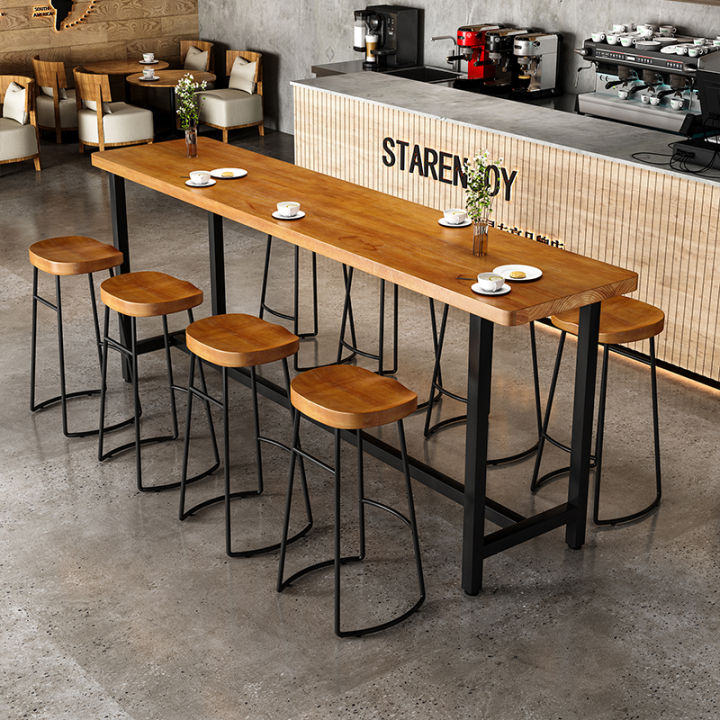 Nordic Solid Wood High Bar Table and Chair Iron Leisure Milk Tea Shop ...