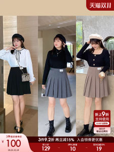 plus Size Womens A-Line Short Skirt Slimming High Waist Pleated Cover Hip Autumn Winter New Style Casual Korean Version Polyester Blend