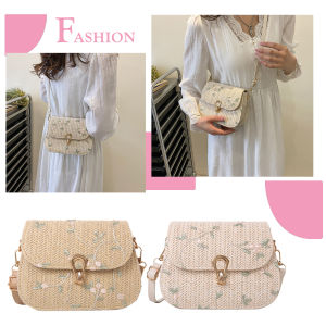 MOJOYCE Summer Lace Flower Crossbody Bag Straw Beach Messenger Woven Purse Handbag