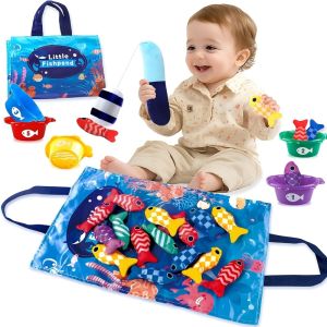 Trẻ mới biết đi bộ đồ chơi câu cá-cá vải mềm que từ và balo du lịch gấp gọn-trò chơi kỹ năng vận động vui vẻ và giáo dục cho trẻ em