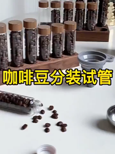 Mini glass bottle sealed coffee powder container for easy portability and storage. Food-grade glass with wooden lid.
