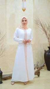 LARISTE Gamis Putih Wanita Kekinian Abaya Turkey Terbaru Mewah Elegan Premium 126 Krem
