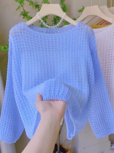 Sweet Pink Lace Knitted Top Womens One Shoulder Long Sleeve Thin Shawl Cover up Summer New Arrival Korean Style Loose Fit