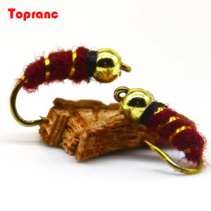 Topranc 10PCS Plastic Golden Bead Head Nymph Fly Larva Flies Brim Perch Baits  Artificial Lures for Trout 14#