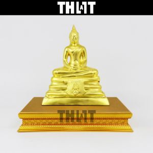 ฐานรองพระ ฐานพระ ฐานวางพระ ฐานตั้งพระ ลายดอกพิกุลเหลืองทอง ฐานพระสีทอง สูง 3 นิ้ว ผ้าหนัง PUเหลืองทอง ThaTALL