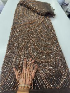 OLEVO | AT2860 African Heavy Beaded Lace Fabric Nigerian Sequins Groom Fabric Wedding Party Dress High Quality 5 Yards