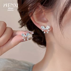 WENXI | Earrings Light Luxury Summer Vacation Style Blue Zircon Butterfly Design