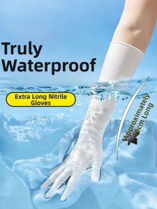 AIBUSISO | Long White Nitrile Thick Durable Disposable Food Grade Waterproof Oil Resistant Abrasion Resistant Gloves