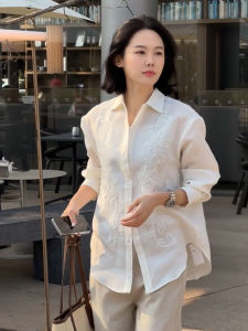 YUFUQING | French Style Womens Linen Shirt Spring 2025 Embroidered High-End Base Layer Top Inner Wear Spring Season Long Sleeve Shirt