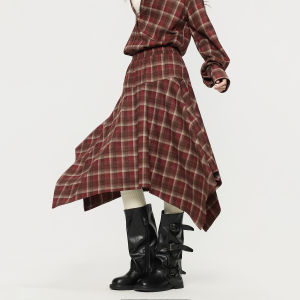 Turn Signal | Plaid Irregular A-line Slimming Midi Skirt