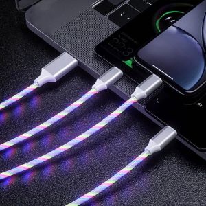 other | 3 in 1 LED Flowing Light Glowing Charging Cable Micro USB Type C Cable Fast Charging for iPhone Huawei Xiaomi Redmi Phone Cable