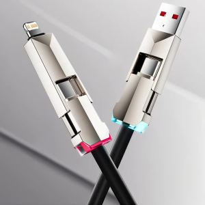 2-IN-2 Type-C USB Cable MobilePhone Fast Charge Cable Adapter for iPhone Xiaomi Multil-ports RGB Colorful Light PD Spring Wire