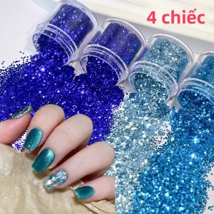 4 Miếng Trang Trí Móng Hình Lục Giác Nhiều Màu Xanh Lam Kim Tuyến Lấp Lánh Hiệu Ứng Hologram Mảnh Kim Loại Mạ Crôm Dùng Cho Trang Trí Móng Tay Tự Làm Kiểu Chunky