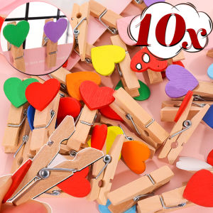 10pcs Wooden Colored Love Heart Photo Clip Memo Paper Diy Photo Clips Wedding Decoration Postcard Clips Valentines Day Home Decor