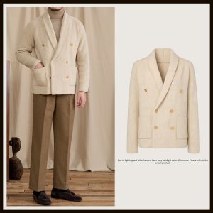 Autumn Winter Mandarin Collar Double-breasted Knit Blazer Sweater Coat