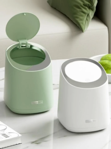 【SG Seller】Lab Cosi Desktop Trash Bin – Press Type Garbage Can for Living Room Car Home Office Desk and Restaurant | Cream Living Light Luxury Storage Waste Bin