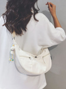 Casual Canvas Crossbody Bag for Women Commuter Sport Travel Dumpling Shape Zipper Closure Pure Color Trendy Fashion 2025 New Model