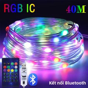 Đèn LED Dây RGB 40M Điều Khiển Âm Nhạc Thông Minh Bluetooth Ngoài Trời Đèn Cổ Tích Ngoài Trời IP65 Chống Nước Cho Bữa Tiệc Chiếu Sáng Ngày Lễ