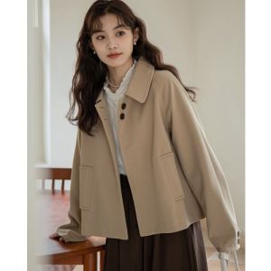 Retro Simple Loose Woolen Coat Womens Autumn Winter New Small Size High-End Feeling Elegance Woolen Coat Long Sleeve Single Button
