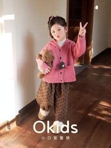 Girls Thickened Hooded Knit Cardigan Sweater Jacket