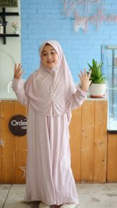 Lucuna Abaya Fatimah Dusty pink - Abaya anak perempuan / abaya umroh anak / Gamis anak syari set khimar Junior [Size 2-10 Thn]