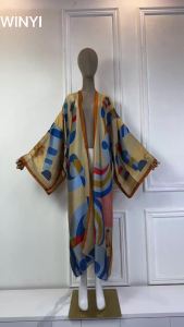 Winyi Summer Bohemian Kimono Beach Cover Up Swim Suit Elegant African Women Boho Cardigan Holiday Long Sleeve Beach Dress