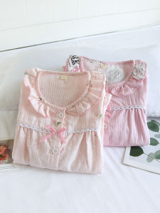 Japanese Style Cherry Print Cotton Pajamas Thin Long Sleeve Home Clothes for Girls Spring Summer Autumn Breathable Soft Cotton