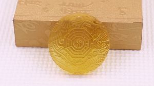 Mặt dây chuyền long phượng Bát Quái ( size lớn - XXL ) pha lê vàng kèm dây chuyền inox - mặt dây chuyền phong thủy