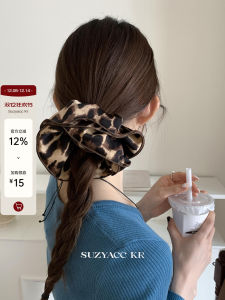 Suzyacc Kr Satin Leopard Print Hair Ties High Quality Fashionable New 2024 Fresh out Design Freshwater Pearl Embellished Hair Bands