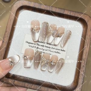 Nhựa Giả Móng Tay Đeo Được Pure Handmade White Effect Luxury Wedding Tour Celebrity Wearable False Nails Art Nail Extensions