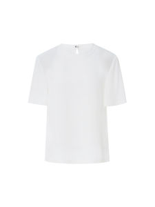 Acetic Fiber Drape Round Collar Padded Shoulders T-Shirt