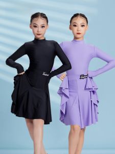 Girls Latin Dance Professional Competition Uniforms Separate Body No Fishbone Hook Finger Spring Autumn Performance Art Exam