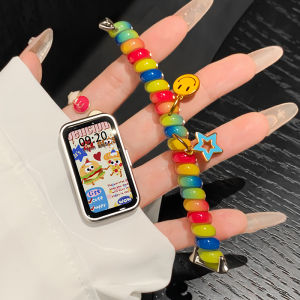 Uhada Rainbow Colorful Elastic Band for Huawei Watch Strap Mens Style Durable Silicone Wristband Replacement for Huawei Band 8 9 10