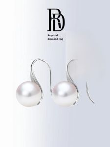Elegant Pure Silver Natural Pearl Earrings for Women Original Design Bend Hook Ear Jewelry Valentines Day Gift